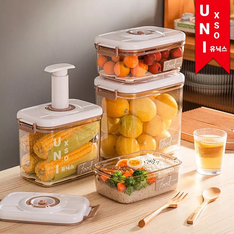 Unixso Kotak Penyimpanan Kontainer Makanan Kulkas Bening Dengan Vakum Anti Kedap bukan tupperware | 