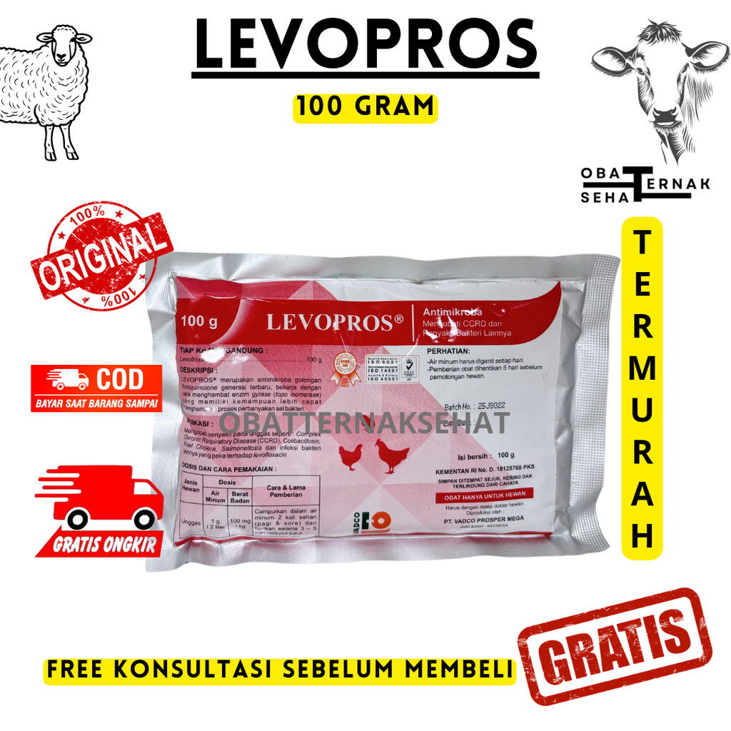 LEVOPROS 100 GRAM VADCO - Obat Ayam Cekrek Batuk Crd Colibacilosis CCRD Salmonella Fowl Cholera Sepe
