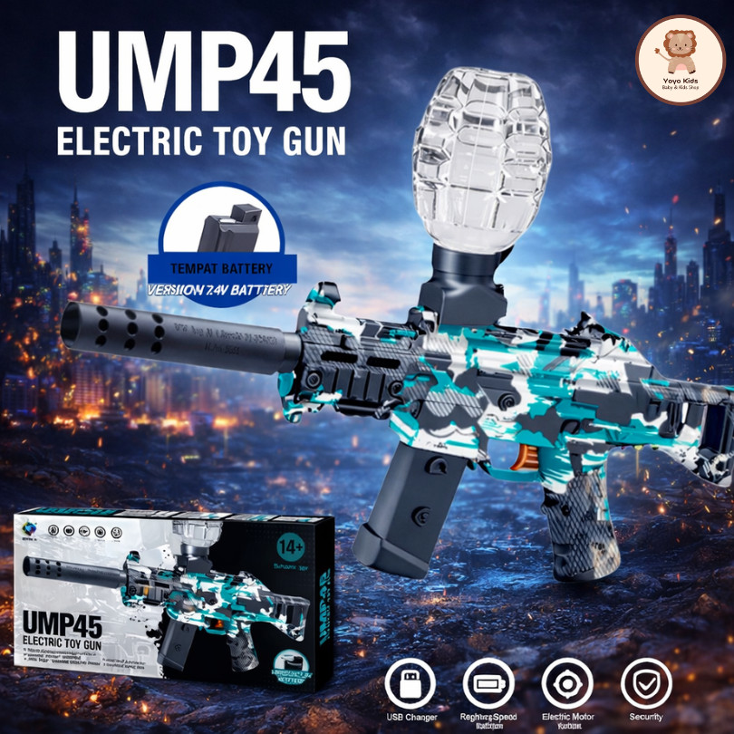 Mainan Water Gel Elektrik UMP45 Anak Laki Laki Tembak Tembakan Water Gell Otomatis Charger Tembakan