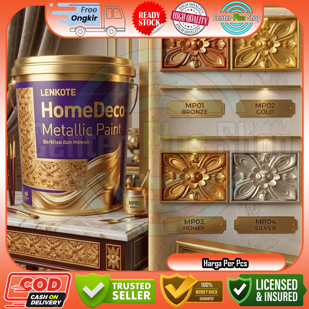 Cat Metalik Lenkote HomeDeco 0.75 Liter Avian Brands Tembok Mewah Berkilau Emas Silver Bronze Gypsum