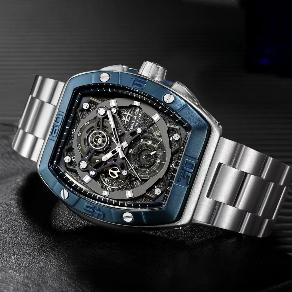 jam tangan Evans Jayden Jam Tangan Pria 9549 Rantai Stainless Kaca Sapphire Steel Chronograph Water 