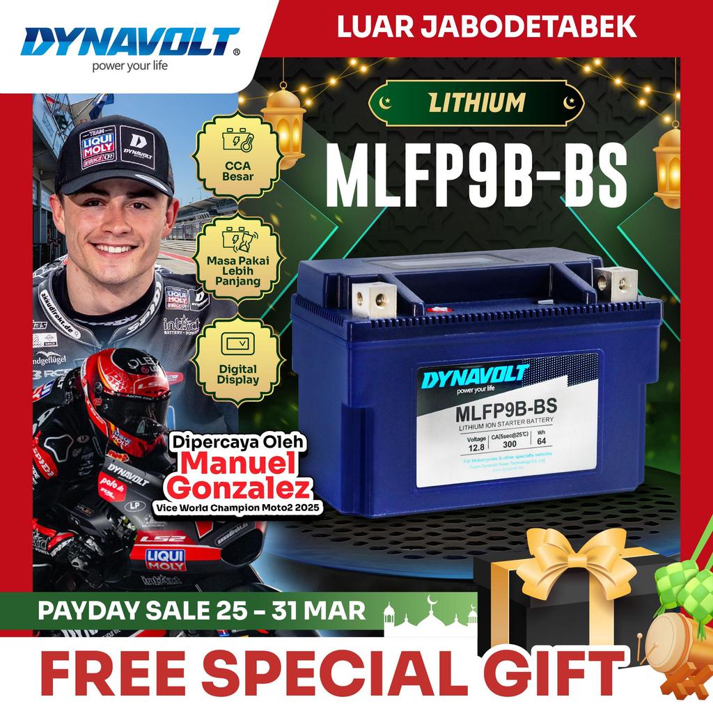 DYNAVOLT Aki Motor TRIUMPH Daytona 675, dll | Lithium MLFP9B-BS | 6 - 10 AH 300 CCA (Khusus Luar Jab