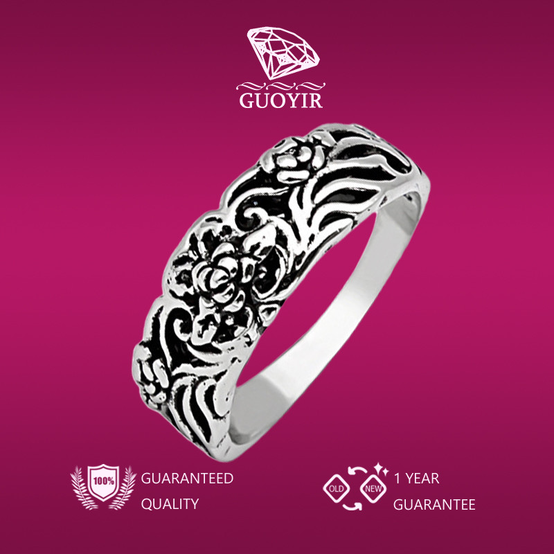 GUOYIR Cincin Mawar Hitam Perak Thailand Vintage yang Dipersonalisasi