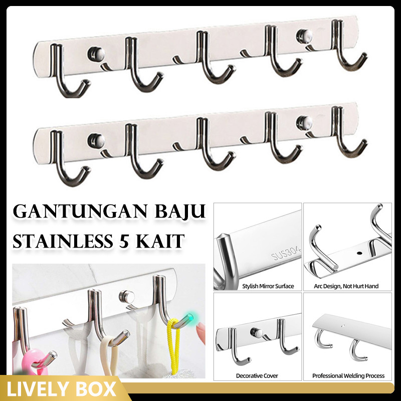 Gantungan Baju Stainless 5kait /Stainless Stell Gantungan Baju Dinding Gantungan Baju Stainless Stee
