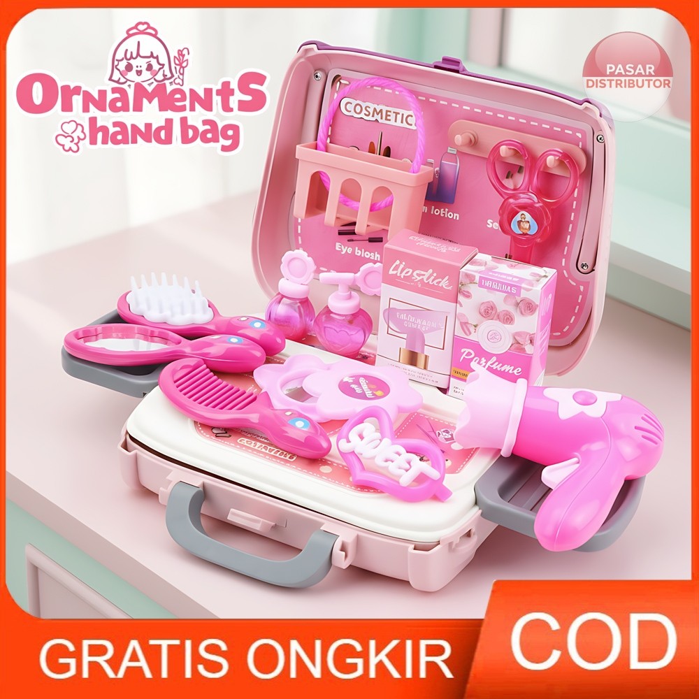 Pasar Distributor ORNAMENTS HAND BAG COSETICS Make Up 2in1 Koper Tas Beauty Mainan Anak RV