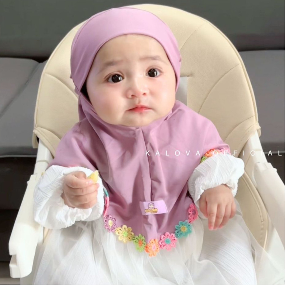 Kalova - Leoni Jilbab Anak Instan Jersey Tali Karet Aksen Bunga