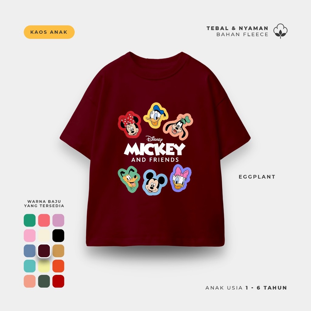 Kaos Anak Lengan Pendek Baju Anak Ula Kids Kaos Disney Mickey And Friends Usia 1 - 6 Tahun Hoodie Jo