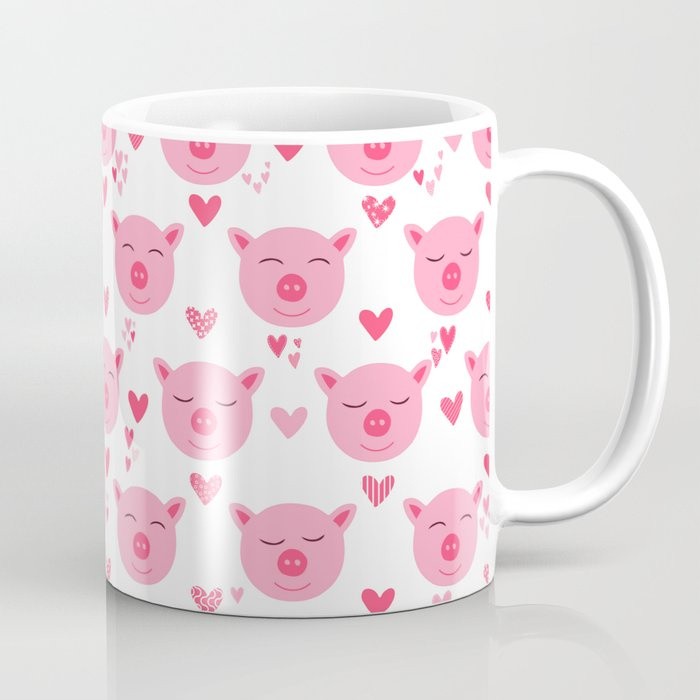 Mug cute pink piggy faces pig pattern