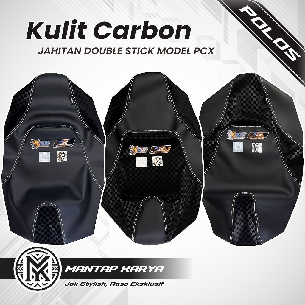 (Talver) Kulit Jok Motor Polos Kombinasi Carbon Catur/kulit Jok Catur Variasi Jahit Model Pcx Untuk 
