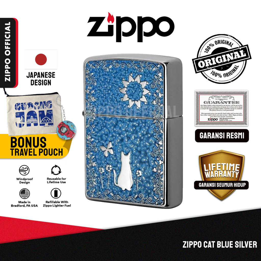 Zippo Cat Blue Silver ZA-4-62A | Garansi Lifetime | Original USA