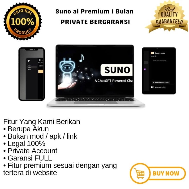 SUNO AI PREMIUM PRIVATE BERGARANSI