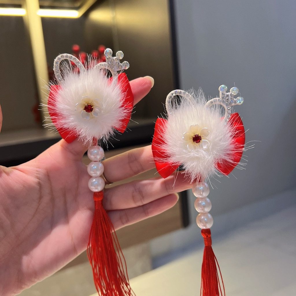 Jepit Rambut Imlek Sepasang Jepit Rambut Pita Merah Import