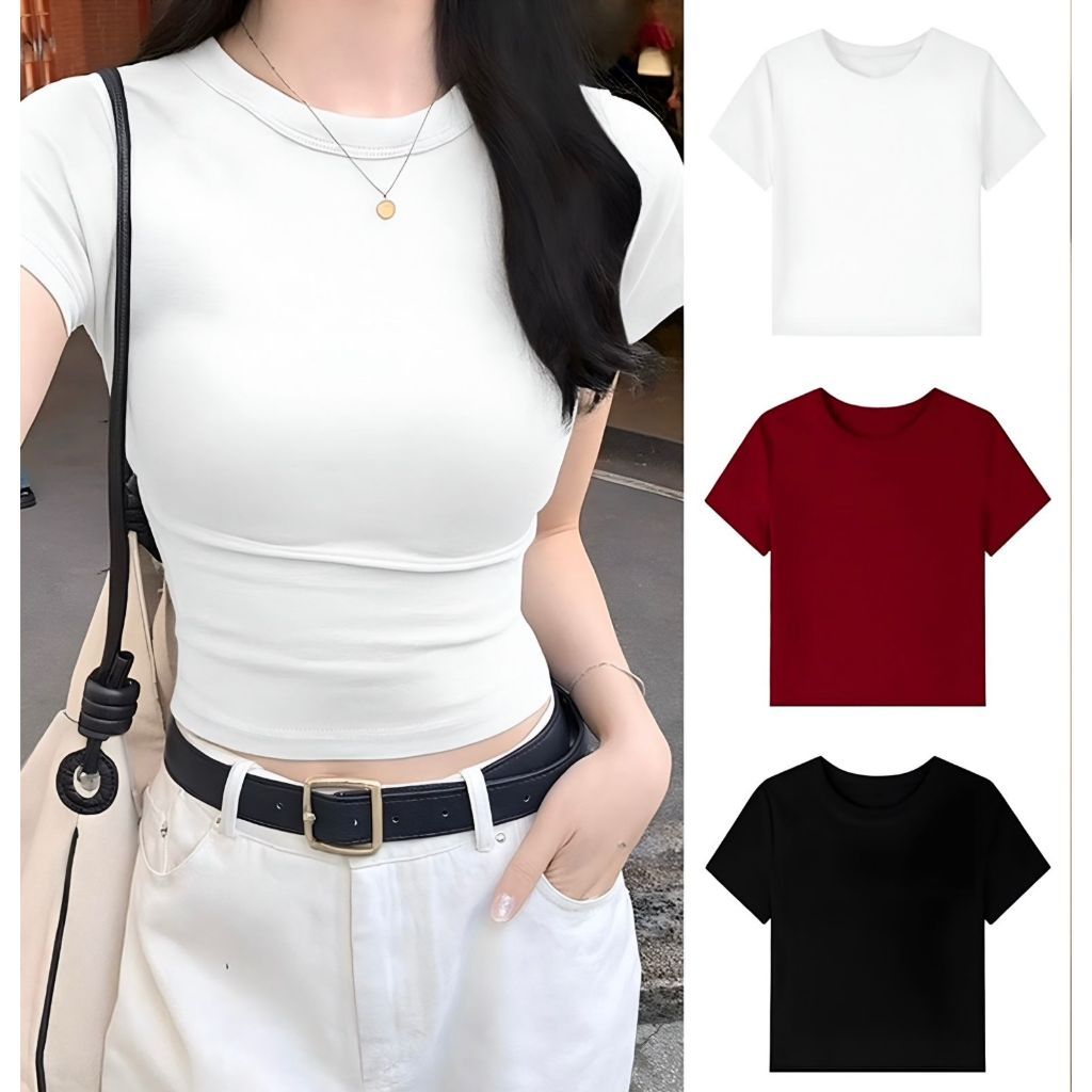Kaos wanita Crop Top Korea  Crop Tee Korean Style Kaos Wanita Atasan wanita Crop  Kaos wanita Crop T