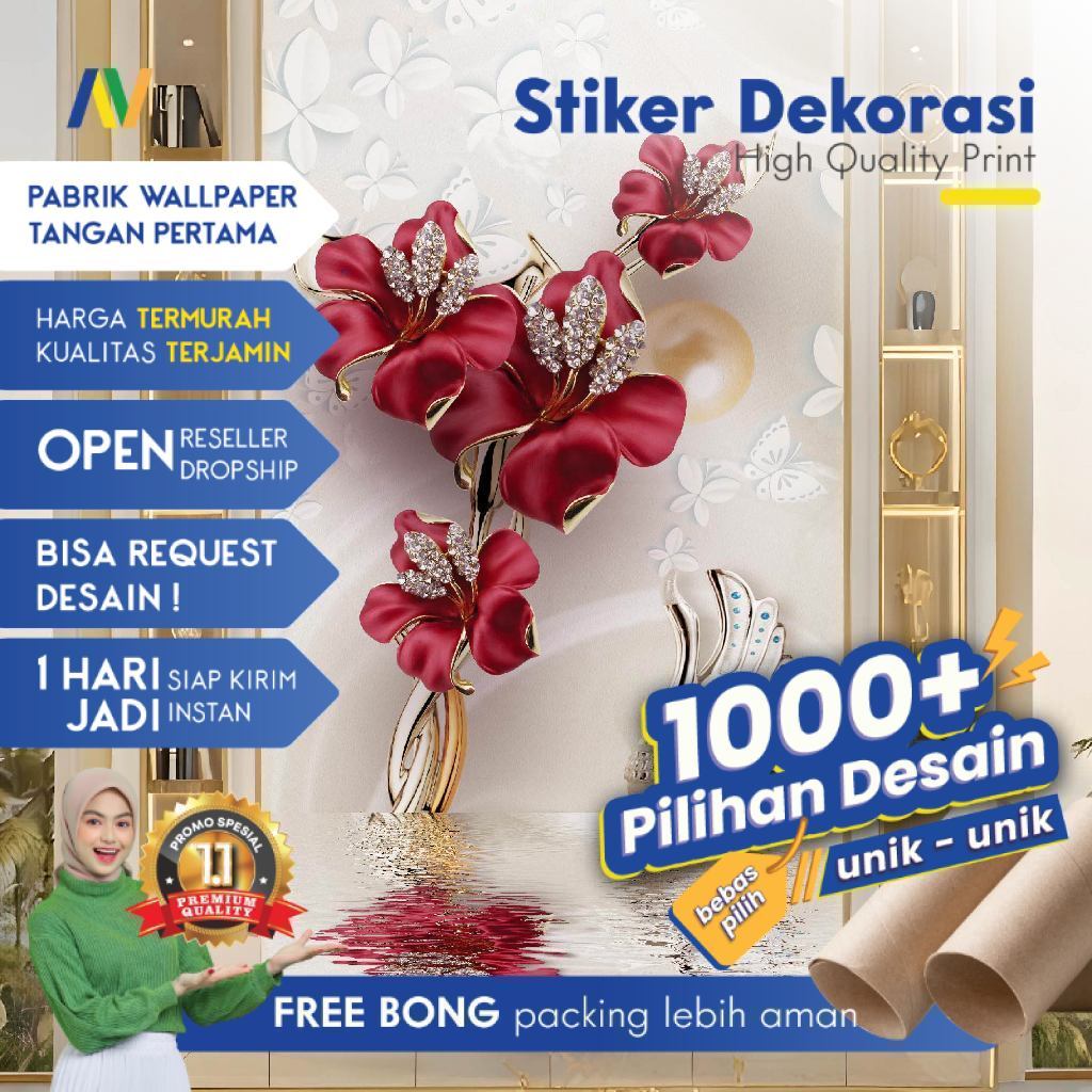 Stiker Dinding | Stiker Dinding Bunga 3D | Stiker Dinding Motif Bunga 3D | Stiker Dinding Gambar Bun
