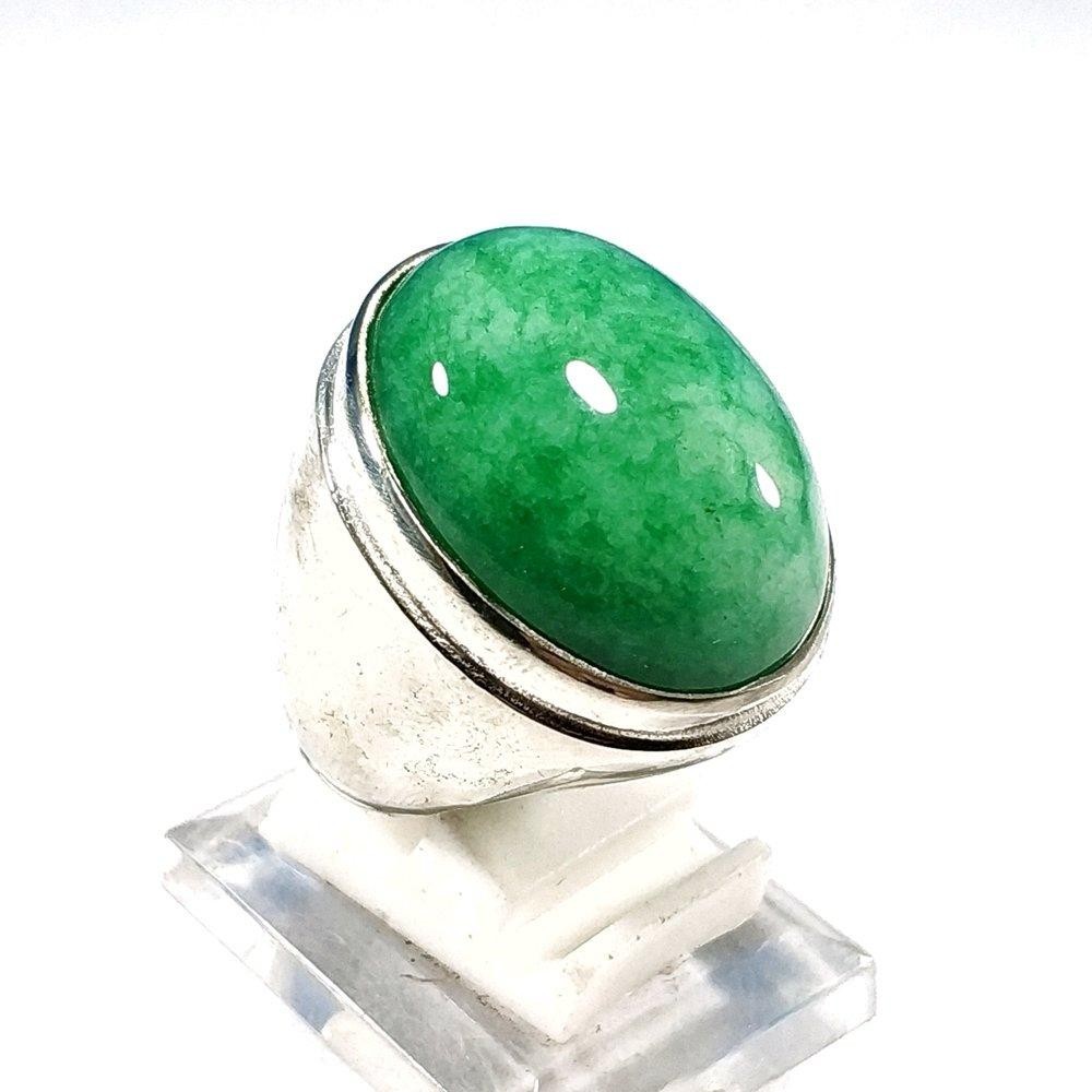 Cincin batu akik giok hijau disenter tembus ring / rindu akik