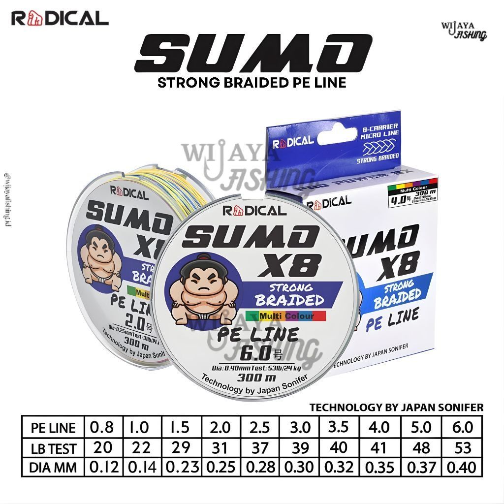 WF Senar Pancing RADICAL PE Sumo X8 X12 100 200 300 meter Multicolor Dark Green Mancing Casting Laut