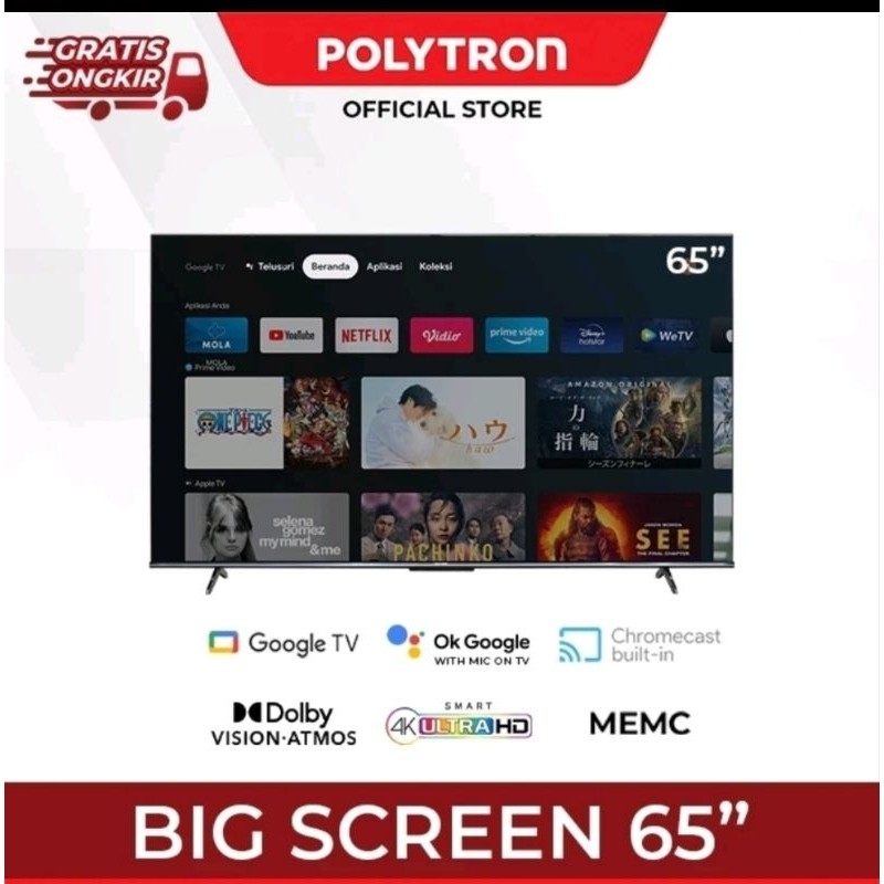 TV LED POLYTRON DIGITAL SMART ANDROID 65 INCH 65 UG 5959