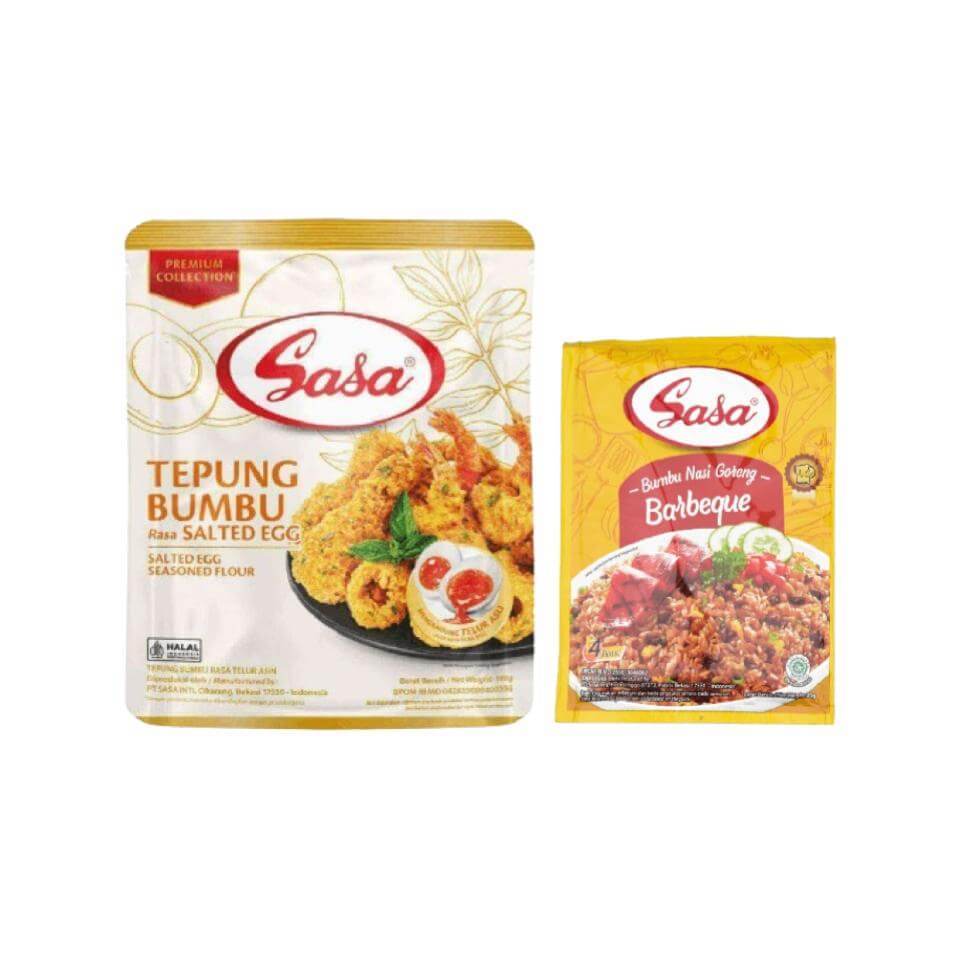 Bundling Sasa Bumbu Nasi Goreng BBQ 20 gr & Sasa Tepung Bumbu Salted Egg 189 gr