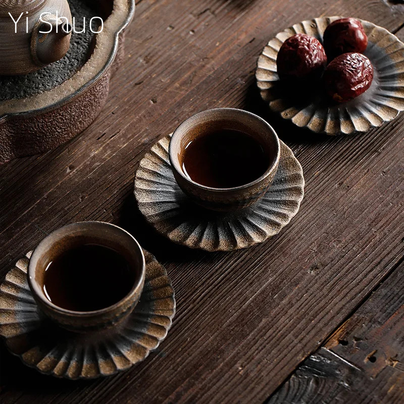 Japanese Stonee Cup Ceramic Kung Fu Coasters Cup Holder Manual Vintage ulation Mat Tea Ceremony Zero