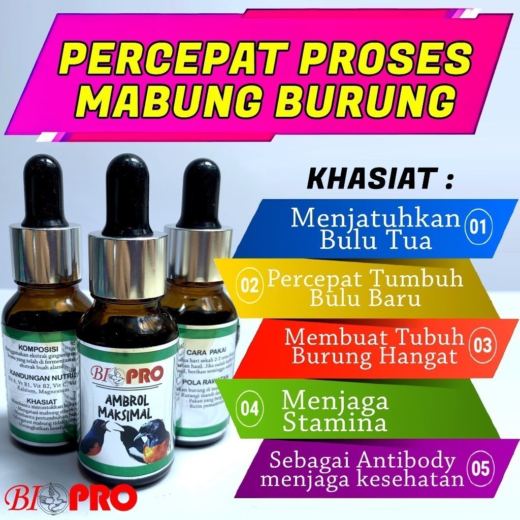 BIOPRO AMBROL MAKSIMAL VITAMIN PERONTOK BULU BURUNG PERCEPAT PROSES MABUNG BIG SALE