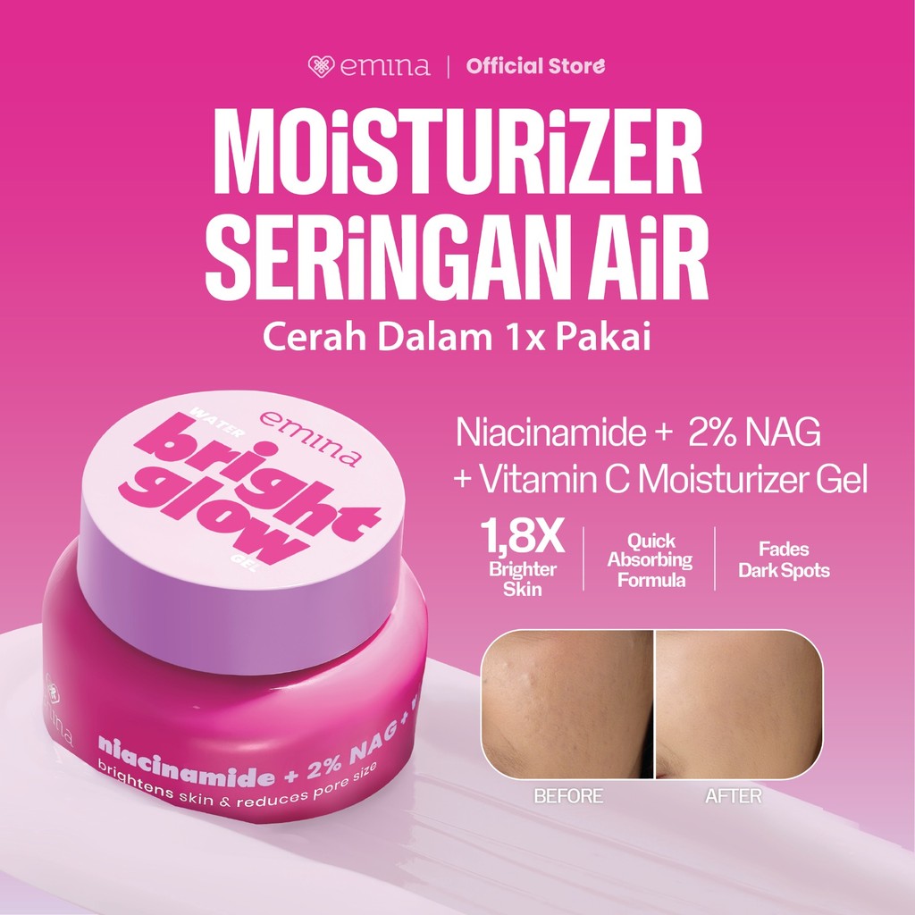 Emina Water Bright Glow Gel Moisturizer 30g | Mencerahkan & Menyamarkan Flek Hitam, Kulit Glowing, M