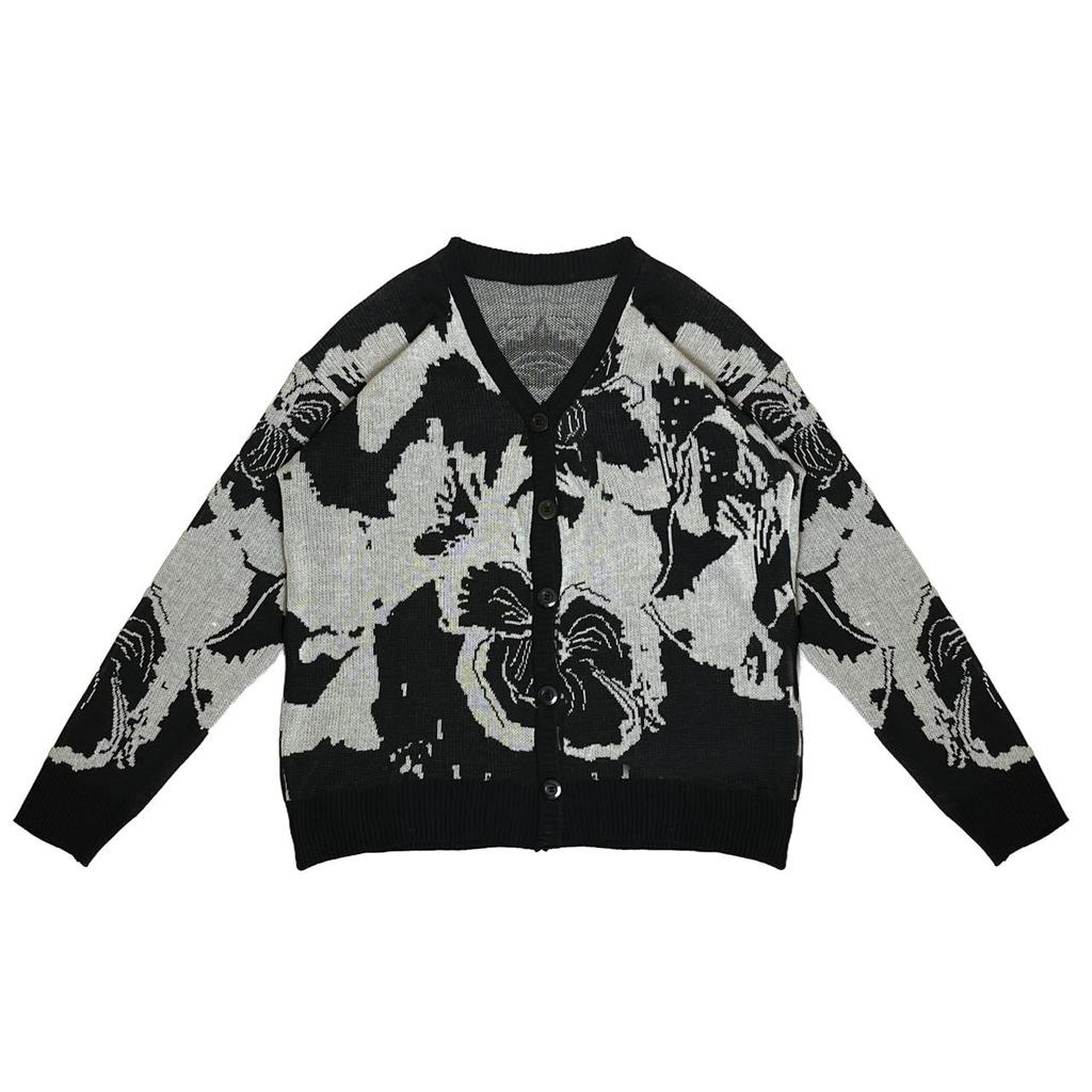VoidKnit- Cardigan Rajut Unisex Motif Bunga Abstrak | Cardigan Oversize Pria Wanita