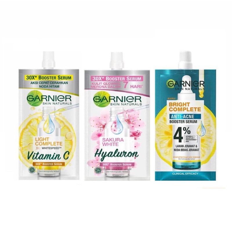 Markas.Kosmetik- Garnier Bright Complete  Booster Serum 30x Hyaluron | Vitamin C | Anti Acne