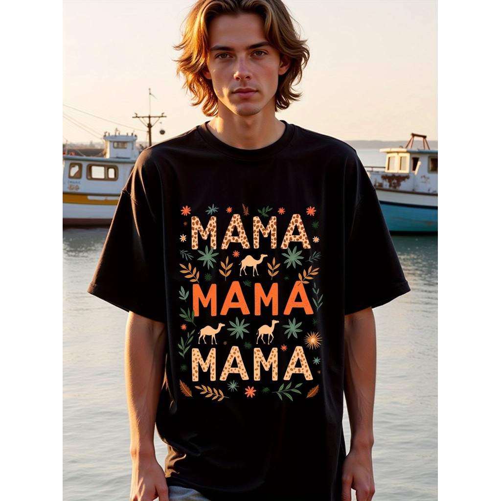 Kaos Putih Anak-anak, Kaos Polos Pria, Kaos Retro dengan Gambar Ibu, dengan Unta & Bunga, Kaos Berla