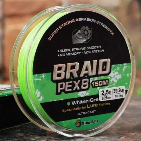 Bingolife Tali Pancing PE X8 Casting 150m Hijau Lembut 0.12mm~0.5mm Kuat Untuk Lure