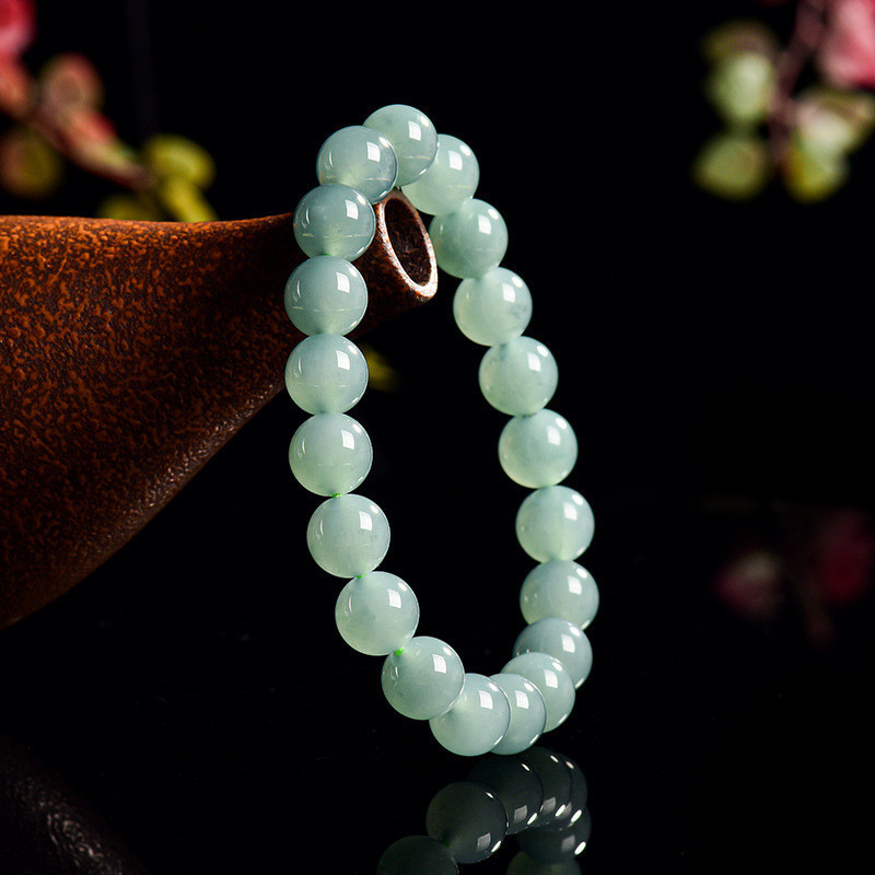 Natural Batu giok, gelang air biru, manik-manik batu giok es gelang 9.8mm, model pria dan wanita.