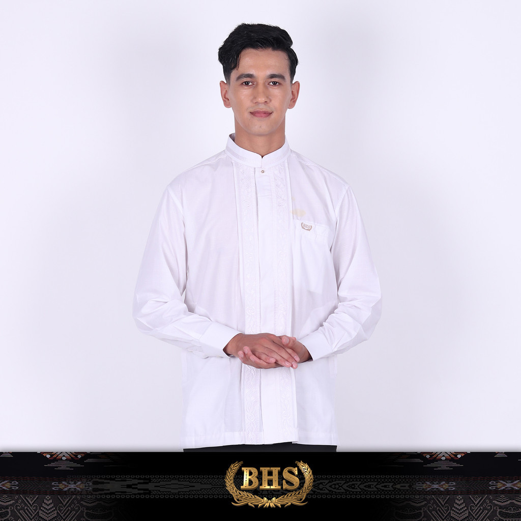 Baju Koko BHS Classic Motif Kombinasi Putih 08 Baju Muslim BHS