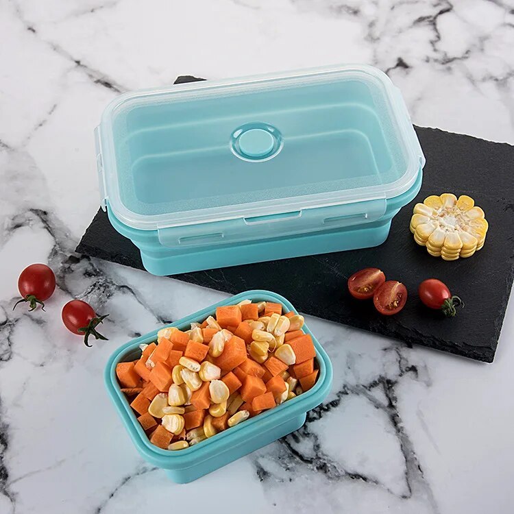 Food Grade Square Portable Foldable Silicone Lunch Box Refrigerator Microwave Oven Lunch Box Storage