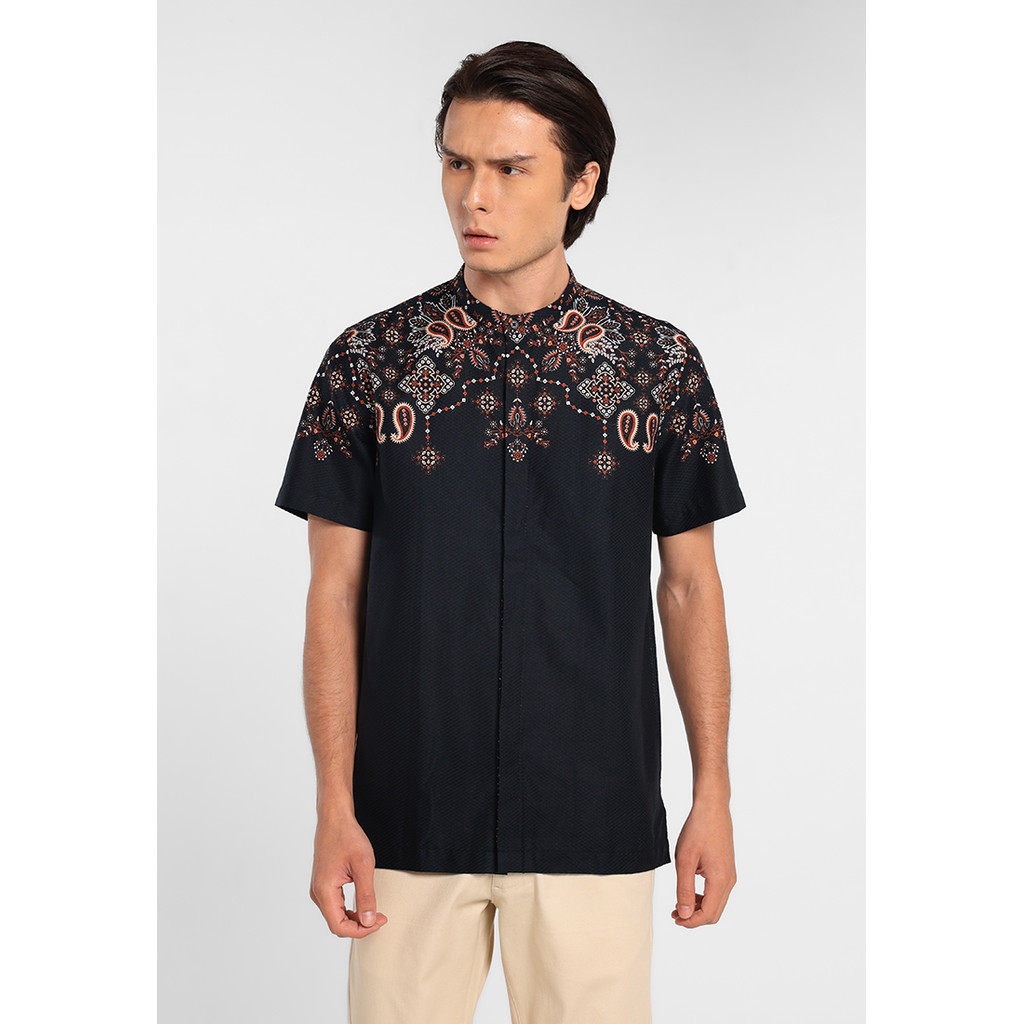 MANZONE - Mahnoor SS - Kemeja Koko Shanghai Lengan Pendek Pria - Black - Manzone & Minimal