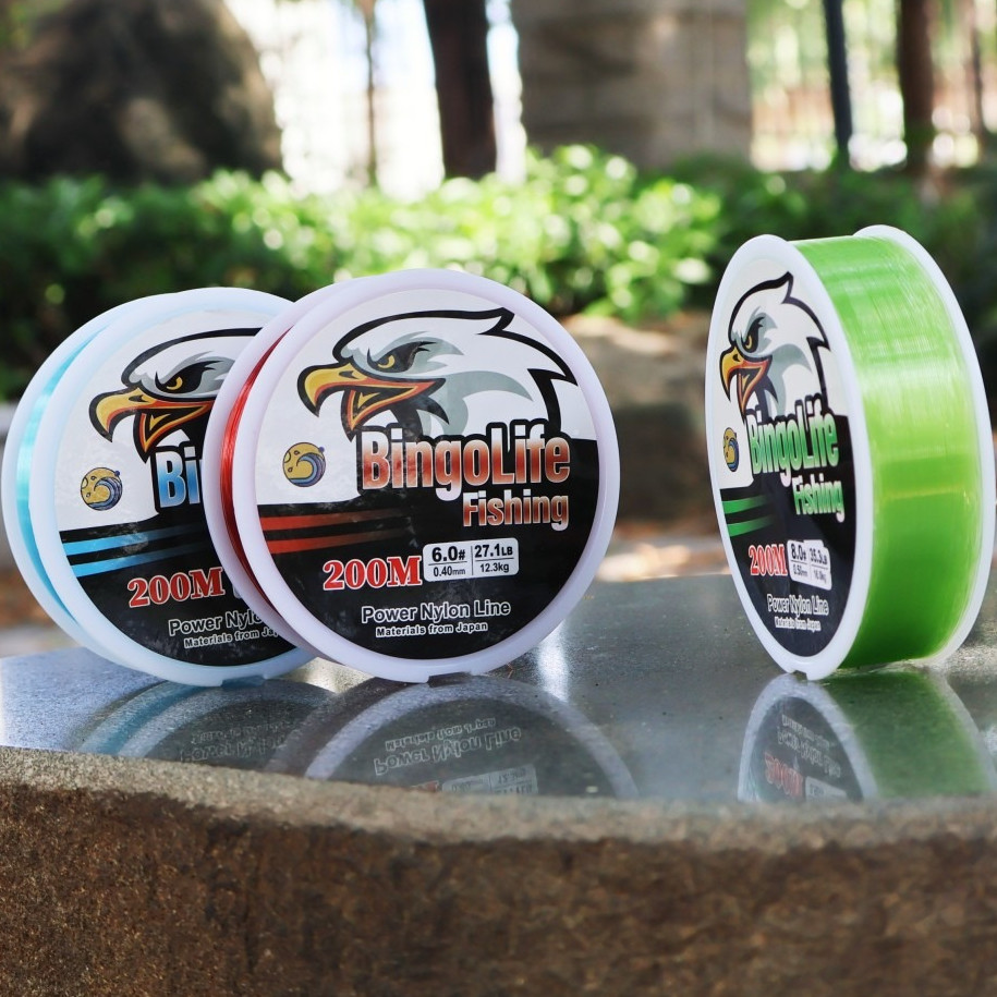 Bingolife Senar Pancing Nilon Jepang Eagle 200m Biru Hijau Merah 0.12mm 0.55mm Kuat