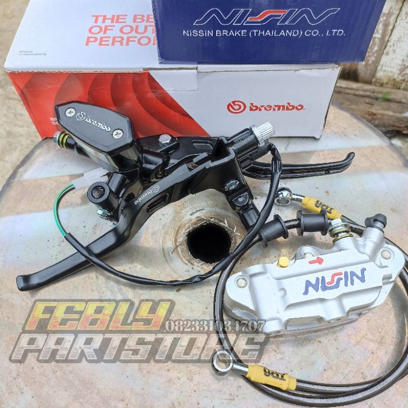 PAKET SET MASTER REM BREMBO OVAL SET HANDLE KOPLING KALIPER NISSIN MONOBLOCK 4 PISTON SELANG REM TDR