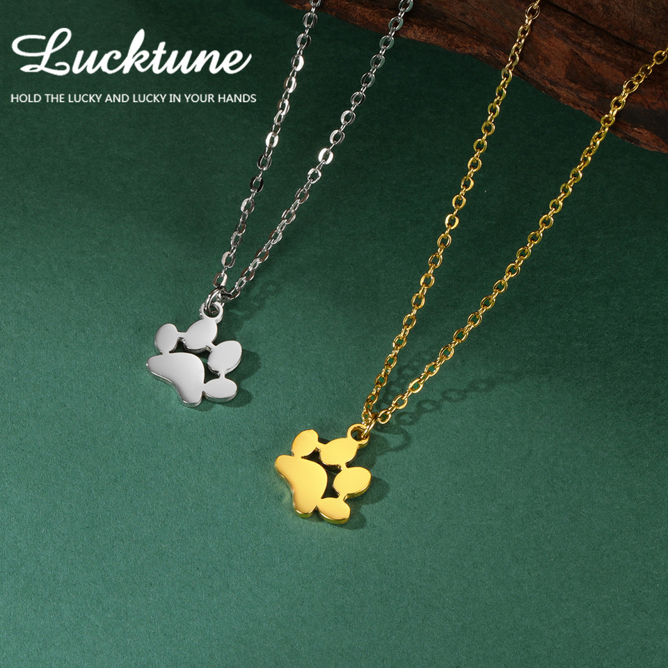 Lucktune Paw Print Pendant Necklace Stainless Steel Dog Cat Pet Paw Chain Necklace Women Minimalist 