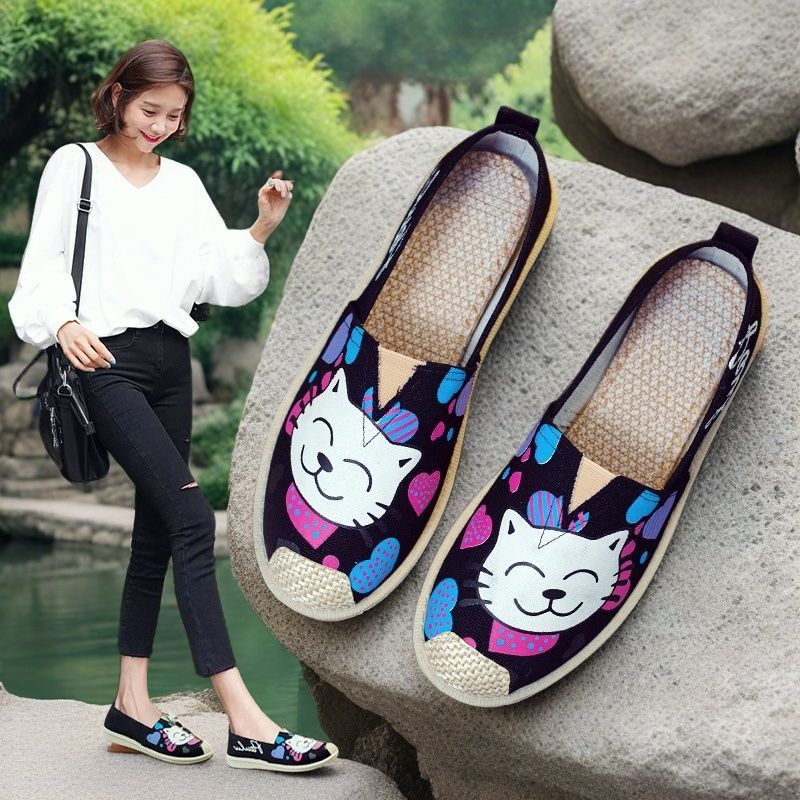 Canvas Shoes Women's Slip-on Flat Casual Shoes Breathable Fisherman Shoes Women's Shoes