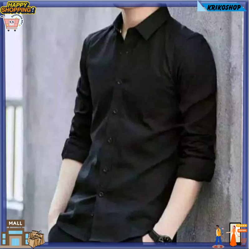 PROMO (COD)Kemeja Pria Lengan Panjang Kemeja Polos Pria Oxford Oxport Kemeja Hitam Baju Laki Laki He