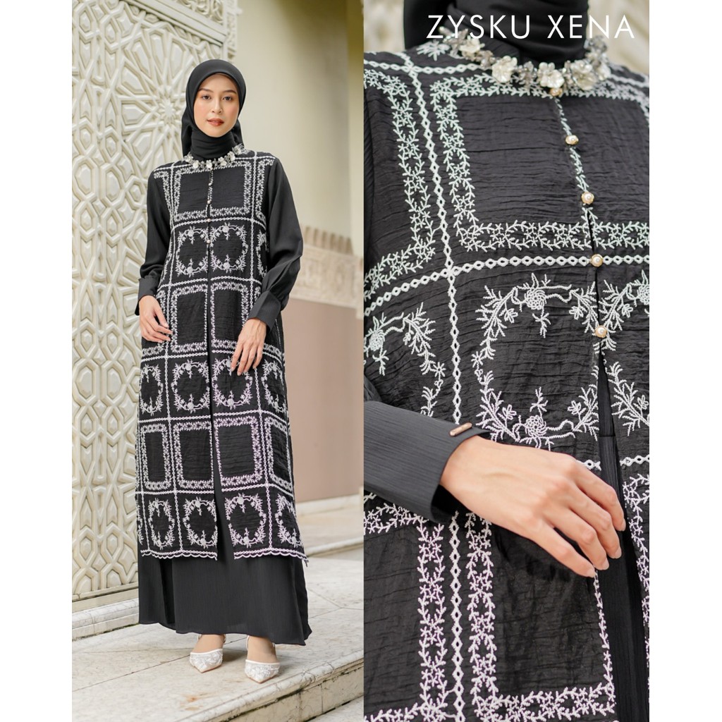 Zysku Xena | Petra Dress Rompi (menyatu) - 4 Warna | Gamis Abaya Lebaran Bordir