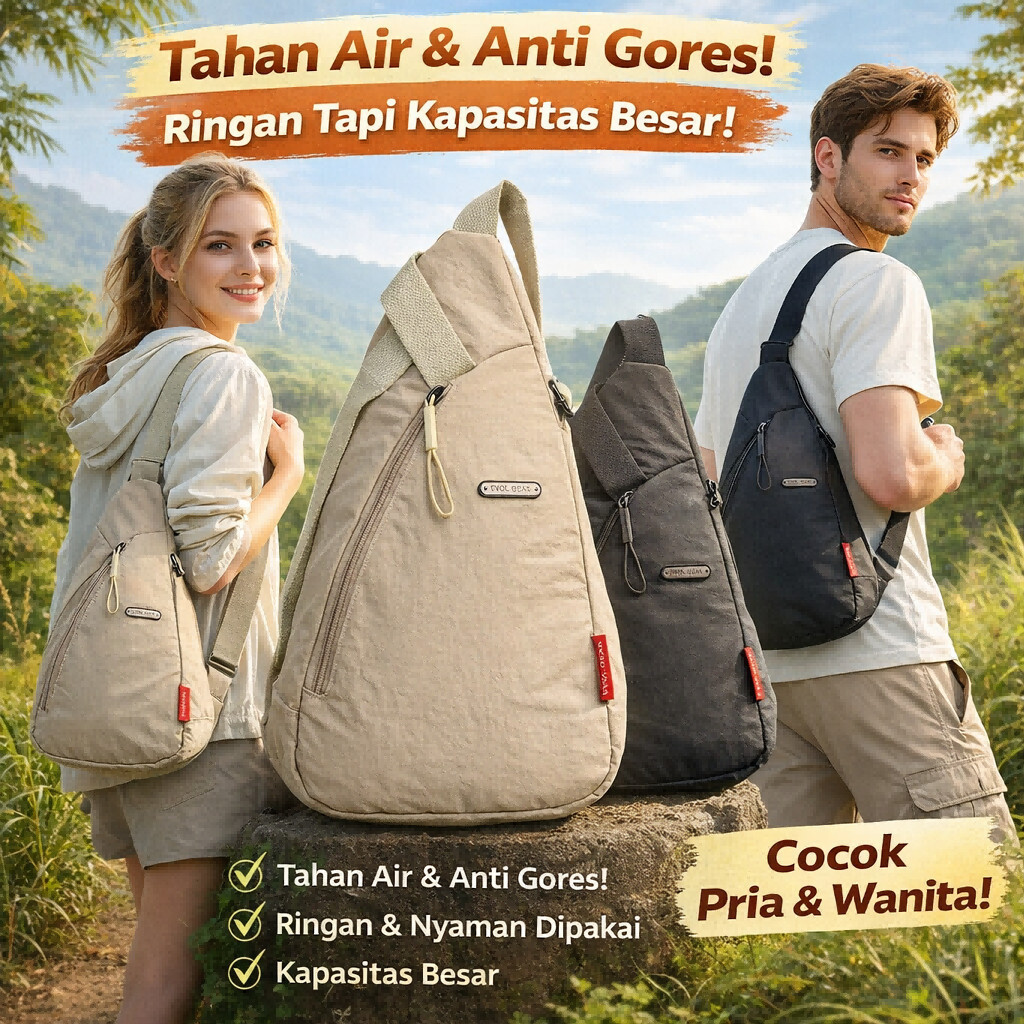 [Kirim Cepat 24 Jam Cod] Tas Selempang Canvas / Kanvas Sling Bag Pria Dan Wanita Unisex Simpel Sikle