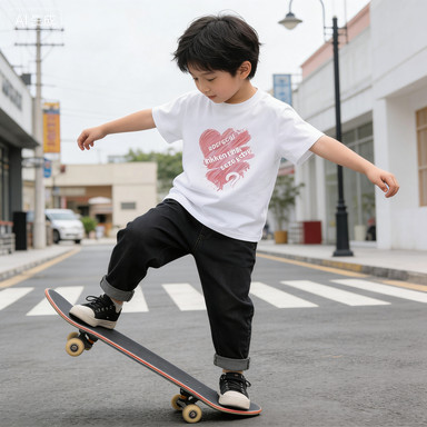 Cetakan pola huruf grafiti merah muda kreatif ala Korea pakaian anak baju anak perempuan baju anak l