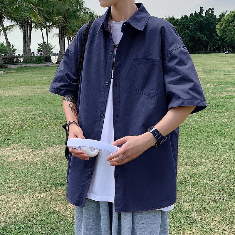 7hanz Kemeja pria oversize pd-09 atasan kemeja polos oversize kemeja korea