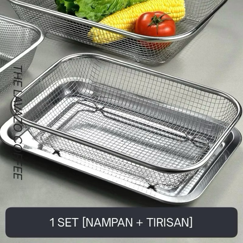 PROMO 1set nampan saringan stainless / tirisan minyak / food drying tray / keranjang tinggi stainles