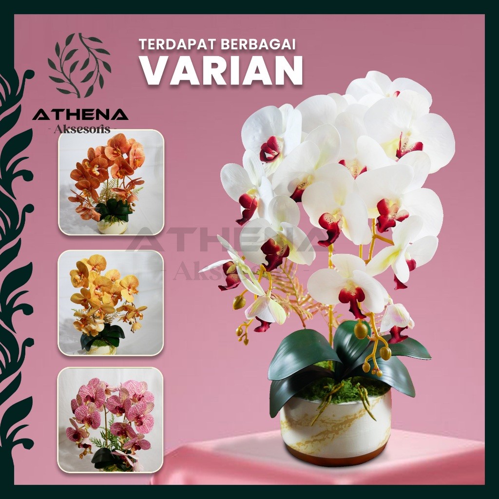 (Hominic store) Rangkaian Anggrek Bulan Latex Premium | Hiasan Meja Ruang Tamu | Anggrek Latex Artif