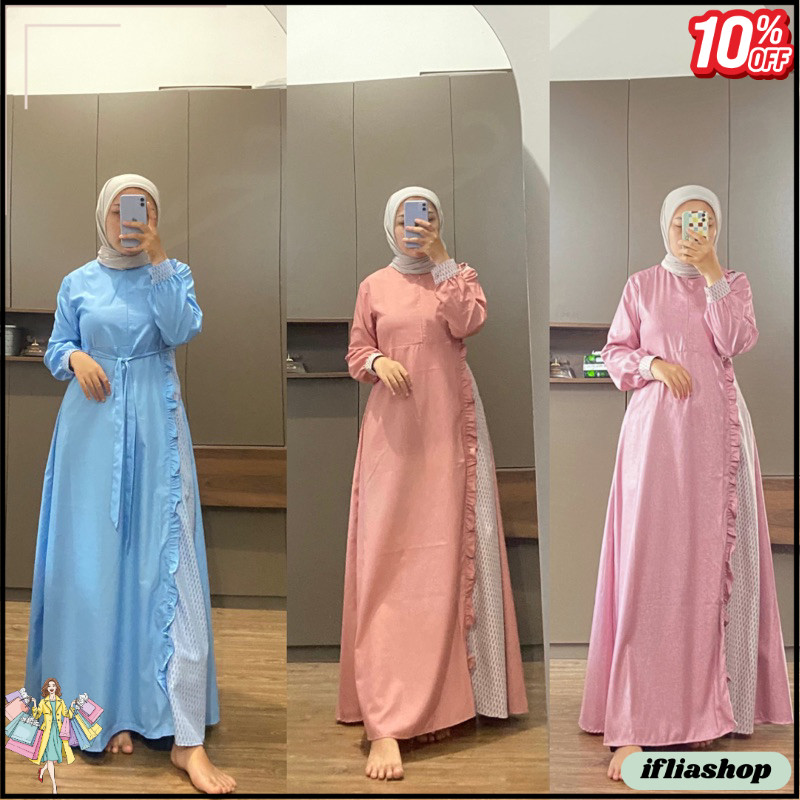 PROMO Gamis Wanita Songket Ruffle Katun Madinah Couple