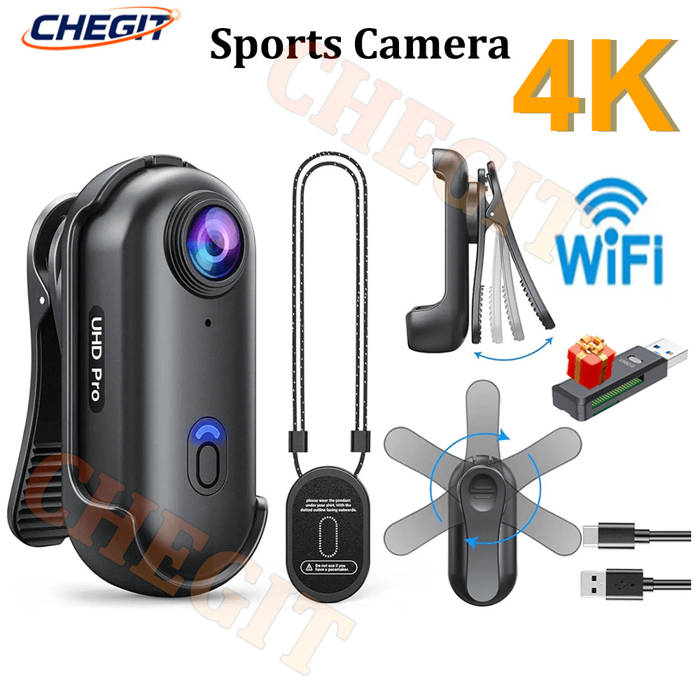 Kamera Vlog POV Magnetik 4K Portabel, Perekam Dada Mini Nirkabel WiFi Tahan Air, Kamera Aksi untuk H