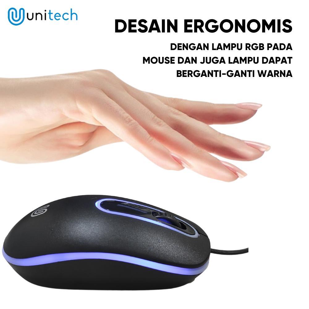 Mouse Kabel Unitech G7 RGB LED untuk Notebook Laptop PC & Laptop 1200 DPI - Hitam