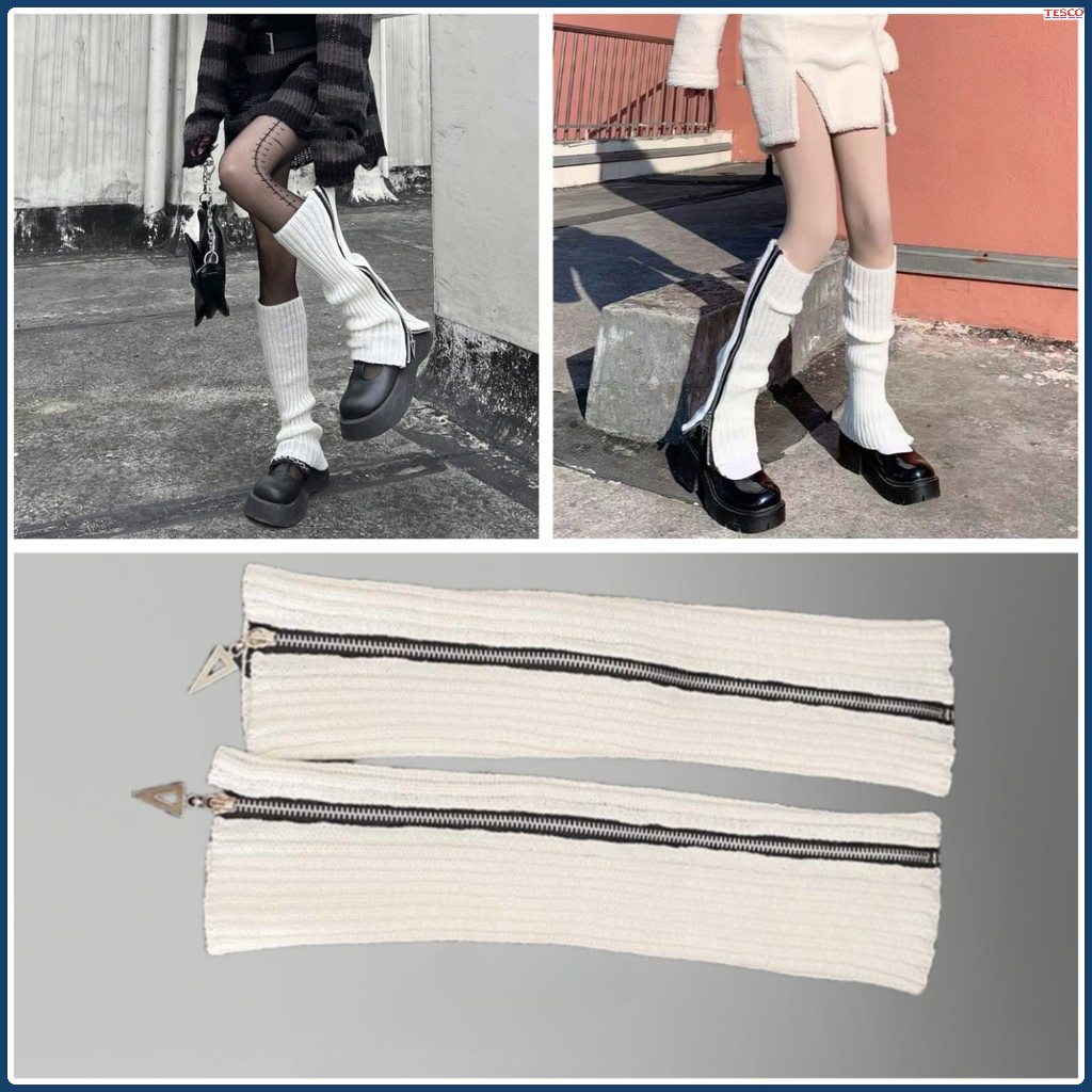 Kaos Kaki Ritsleting Punk Gothic Harajuku Lolita Rajutan Bertumpuk Kaus Kaki Fashion Unik