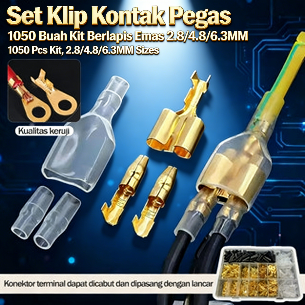 Klip Kontak Pegas 1050 Buah Dipres Dingin 2.8MM Emas 6.3MM Klip Kontak Buah Pegas 1050