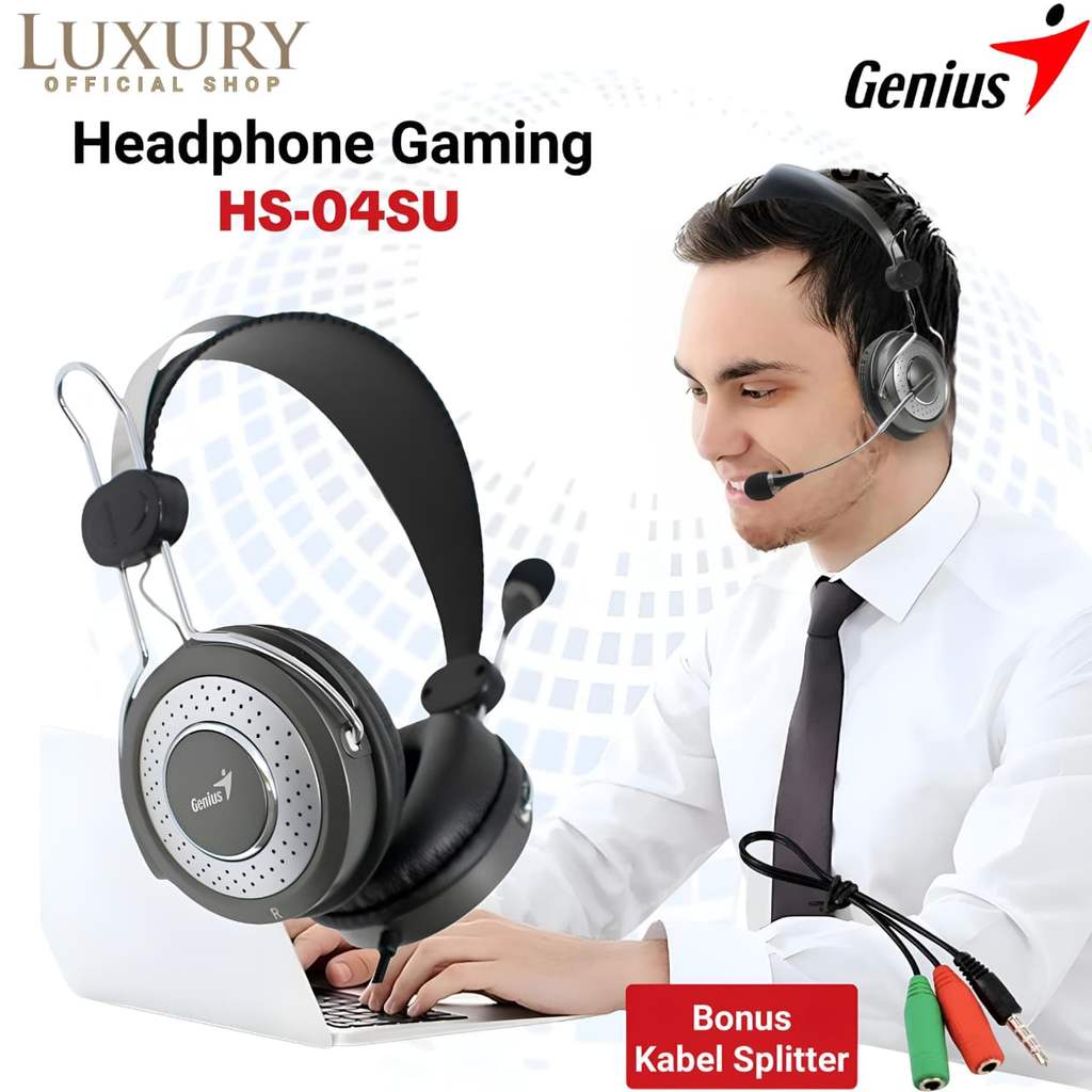 Headphone Headset Gaming Super Full Bass GENIUS HS04SU With Noise Cancelling Microphone Kabel